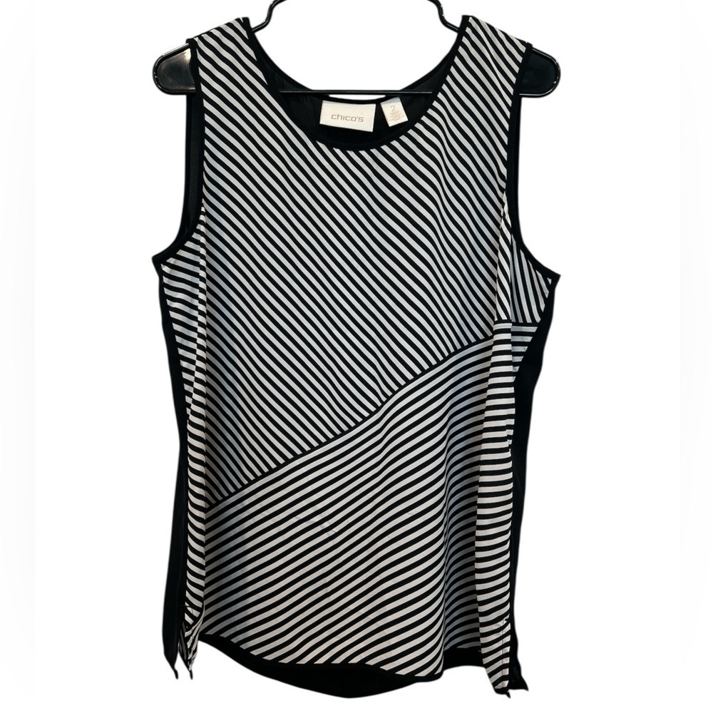 Chico's Monochrome Striped Sleeveless Blouse